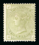 Stamp of Great Britain » 1855-1900 Surface Printed » 1873-80 Large Coloured Corner Letters 1873-80 Large Garter 4d sage-green pl 16 HJ mint with part og