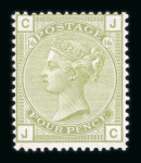 Stamp of Great Britain » 1855-1900 Surface Printed » 1873-80 Large Coloured Corner Letters 1873-80 Large Garter 4d sage-green pl 16 JC mint with original gum