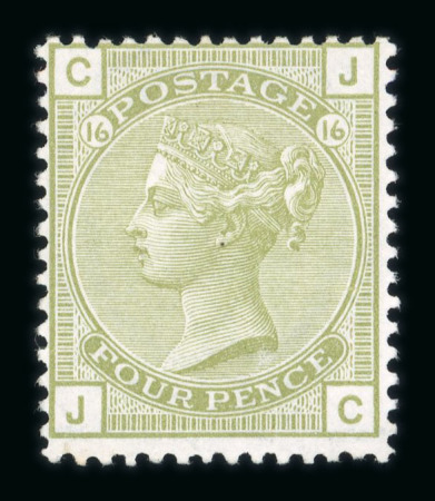 Stamp of Great Britain » 1855-1900 Surface Printed » 1873-80 Large Coloured Corner Letters 1873-80 Large Garter 4d sage-green pl 16 JC mint with original gum