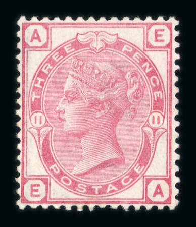 Stamp of Great Britain » 1855-1900 Surface Printed » 1873-80 Large Coloured Corner Letters 1873-80 Spray 3d rose pl 11 EA, pl 17 AC and pl 20 wing margin GH, each a fine mint example