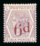 Stamp of Great Britain » 1855-1900 Surface Printed » 1880-83 Large Coloured Corner Letters, Wmk Imperial Crown 1880-83 3d on 3d lilac GK and 6d on 6d lilac EL, each a fine mint example with part o.g.
