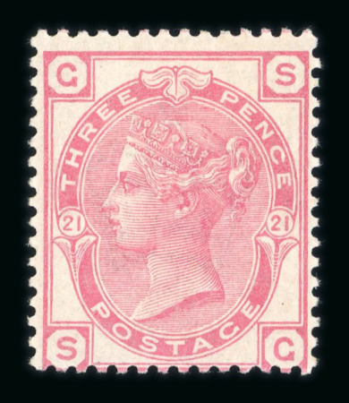 Stamp of Great Britain » 1855-1900 Surface Printed » 1880-83 Large Coloured Corner Letters, Wmk Imperial Crown 1880-83 3d rose pl 21 SG and 4d grey-brown pl 17 LL, each a fine mint example with large part o.g.