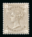 Stamp of Great Britain » 1855-1900 Surface Printed » 1880-83 Large Coloured Corner Letters, Wmk Imperial Crown 1880-83 3d rose pl 21 SG and 4d grey-brown pl 17 LL, each a fine mint example with large part o.g.