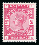 Stamp of Great Britain » 1855-1900 Surface Printed » 1883-84 & 1888 High Values 1883-84 5/- crimson LG mint n.h., a lovely, fresh example