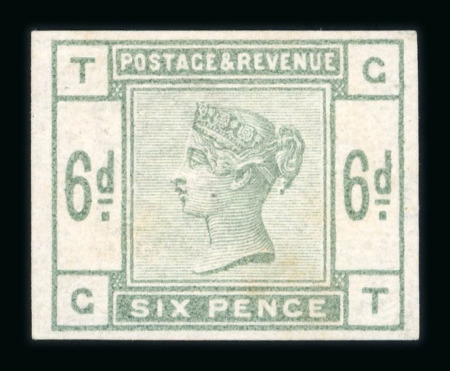 Stamp of Great Britain » 1855-1900 Surface Printed » 1883-84 Lilac & Green Issue 1883-84 Imprimatur 6d dull green GT with large part o.g.