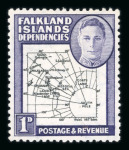 Stamp of Falkland Islands 1937-52 mint collection on stock pages with the 1938 set to £1 plus shades