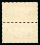 Stamp of Ascension 1938-53 1d black and yellow-orange perf. 13 1/2 in mint n.h. vertical pair with the 'Mountaineer' flaw