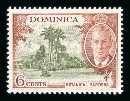 Stamp of Dominica 1951 6c olive and chestnut mint nh with 'A' of 'CA' omitted from watermark