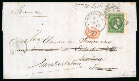Stamp of Spain Spain Third Carlist War 1875 redirected British cover with 50c green  imperf