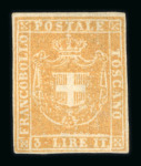 Stamp of Italian States » Tuscany Tuscany  Provisional Government 1860 3l yellow very fine hinged mint