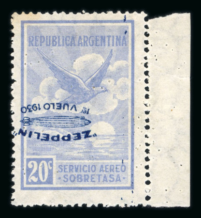 Stamp of Argentina Argentina 1930 20c blue zeppelin overprint inverted hinged mint