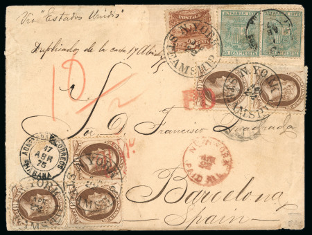Stamp of United States » 1870-75 National Bank Note Co. and Continental Bank Note Co. Issues Cuba United States 1875 mixed franking to Barcelona