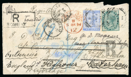 Stamp of India » 1855-1946 De La Rue and later Crown Colony Issues Registered cover to Russia