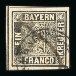 Stamp of German States » Bavaria Bavaria 1849 1Kr plate I four good to large margins used