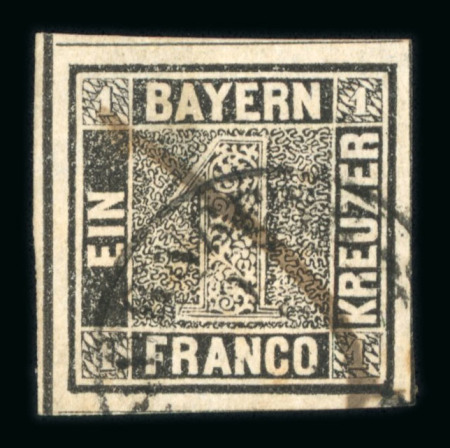 Stamp of German States » Bavaria Bavaria 1849 1Kr plate I four good to large margins used