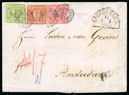 Stamp of German States » Bavaria Bavaria 1850 entire Kaufbeuern to Amsterdam