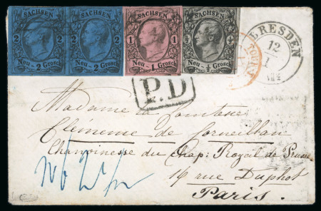 Stamp of German States » Saxony Saxony 1861 three colour env to Paris