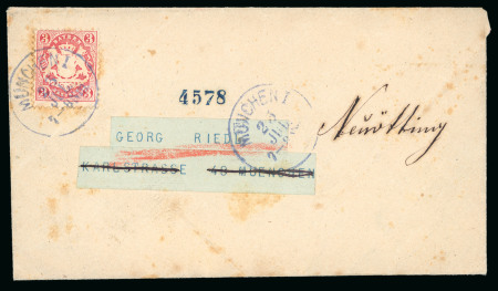 Stamp of German States » Bavaria 1870 Coat of Arms issue perforated 3 kreuzer rose on complete telegram with text from Lübeck