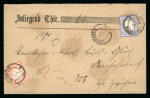 Stamp of Germany » German Empire 1872, Brustschild issue,  1/2 Groschen red orange and 2 groschen blue tied by LÖSSNITZ 1.1.1872 datestamp of the first day of issue