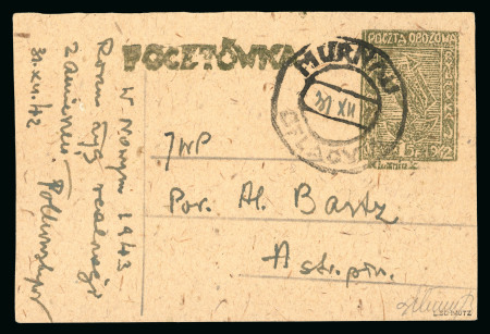 Stamp of Poland 1942 WW2 Murnau POW camp local post 15f olive-black Christmas postal stationery card