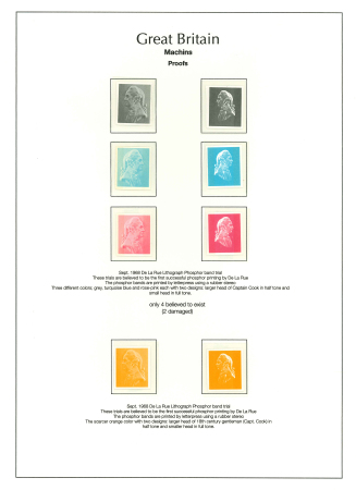 Stamp of Great Britain » Queen Elizabeth II 1968 De La Rue "Captain Cook" imperf. phosphor trials set of eight