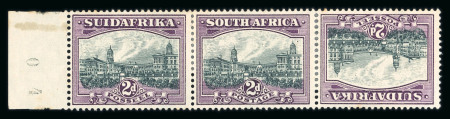 Stamp of South Africa » Union & Republic of South Africa 1930-44 unhyphenated 2d. slate-grey and lilac marginal horizontal strip of three with variety tête-bêche