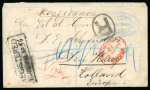 Stamp of South Africa » Transvaal » 1882-97 Second Republic 1883 (Mar) envelope from stamp dealer E. Tamsen sent registered to the Netherlands, franked on the reverse with block of nine 1883 1d black