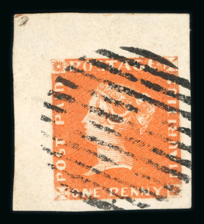 Stamp of Mauritius » 1848-59 Post Paid Issue » Earliest Impressions (SG 3-5) 1d orange-vermilion on yellowish paper, earliest impression,
