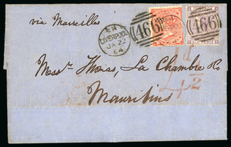 Stamp of Mauritius » Incoming Mail Liverpool 1864 to Mauritius, bearing 1862-64 4d bright red, 6d lilac.