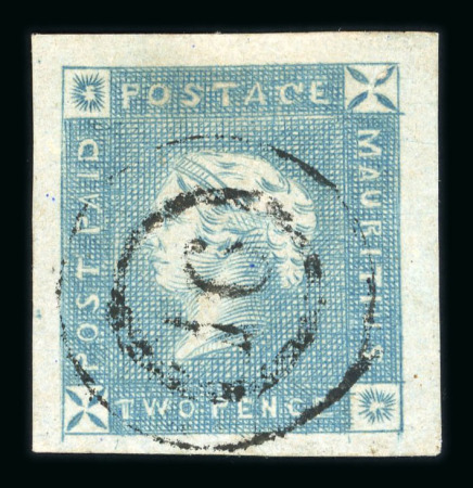 Stamp of Mauritius » 1859 Lapirot Issue » Early Impressions (SG 36-37) 1859 2d blue Lapirot issue, early impression (pos.10) with numeral cancellation