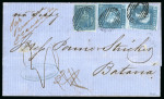 Stamp of Mauritius » 1859 Lapirot Issue » Early Impressions (SG 36-37) 1859 Lapirot 2d deep blue, early impression, two examples in combination with Britannia 6d on cover to Batavia