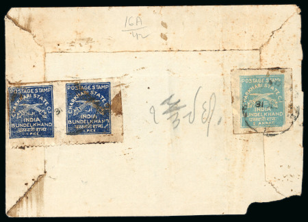 Stamp of Indian States » Charkhari 1930-45 1p deep blue perf.11 x imperf. horizontal pair and 2a light blue tied to reverse of local cover by circular cancel
