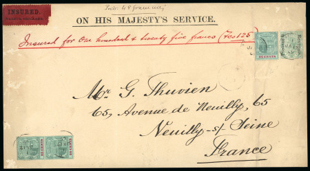Stamp of Mauritius » 1900-05 Arms Issue (SG 138-155) 1909 front of large envelope "ON HIS MAJESTY'S SERVICE