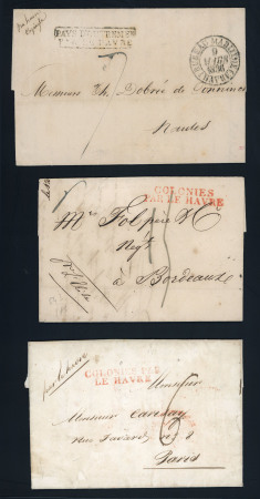 Stamp of Colonies françaises » Guadeloupe 1827-1836, Trio de lettres avec texte à destination