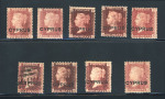 Stamp of Cyprus 1880 1d red group of mostly mint (9)