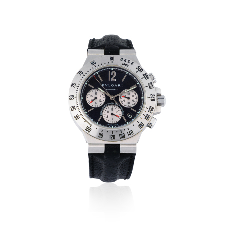 Stamp of Feldman International Auctions » Montres / Watches BULGARI DIAGONO. Chronographe en acier