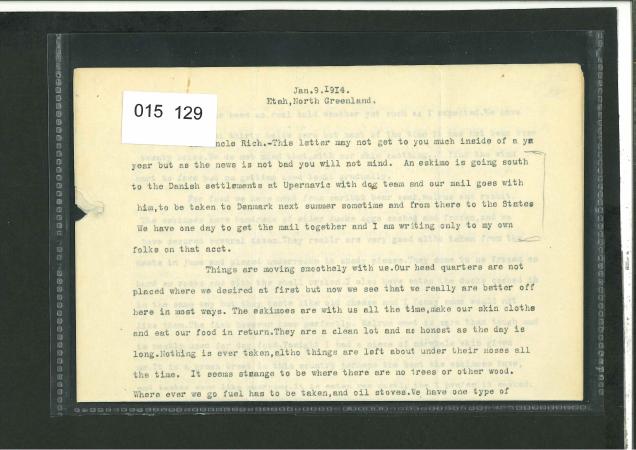 Stamp of Thematics » Polar 1914, USA Crocker-Land-Expedition, 3 page-letter signed