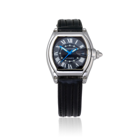 Stamp of Feldman International Auctions » Montres / Watches CARTIER. Montre automatique en acier.