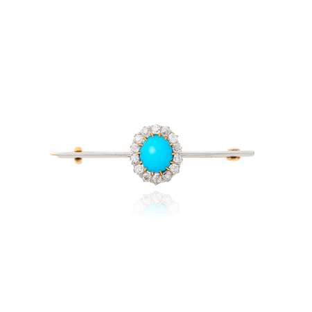 Stamp of Feldman International Auctions » Bijoux - Haute Joaillerie / Jewellery Broche barrette, turquoise et diamants