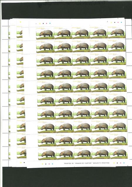 Stamp of Portuguese Colonies » Guinea Bissau 2001, hippopotamus Michel n° 2007 accumulation of 1000 mint ** MNH stamps