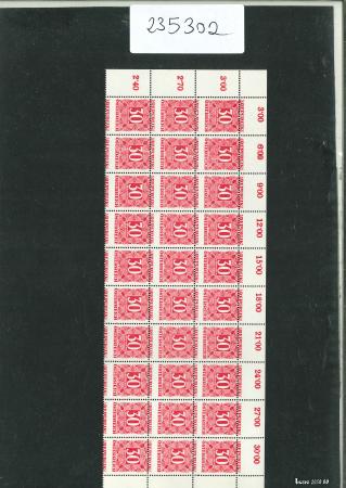 Stamp of Austria » 2nd. Republic 1949-57, POSTGEBÜHREN 30gr rot, Bogenteil von 30