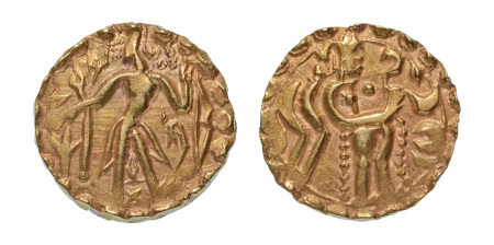Post Gupta, Bengal, Samatata region, Khadga dynasty, Sri dharanarata (possibly), c. 675-700, AV dinar, 5.71 g.