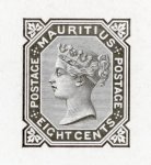 Stamp of Mauritius » 1879-80 De La Rue Watermark CC (SG 92-100) 1879-80 8c. De La Rue die proof in black on white glazed card
