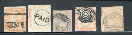 Stamp of Mauritius » 1848-59 Post Paid Issue » Worn Impressions (SG 16-22) Mauritius 1848-59 1d. worn impression group of five used