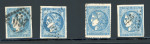 Stamp of France » Emission de Bordeaux 1870 1870-1871, Cérès Bordeaux 20c bleu, sélection de 4