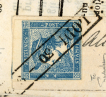 Stamp of Austria » Lombardy Venetia 1851 0,6 kr, Blauer Merkur, Typ IIc, auf kompletter Zeitung