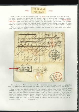Stamp of India » Postal History 1822 Hyderabad pre stamp cover Post paid markings to
