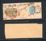 Stamp of Indian States » Hyderabad 1869 SG1b imperf between vertical pairs single cut with scissors on cover with combination franking of QV De La Rue issue