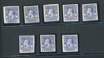 Stamp of Turks and Caicos Islands 1922 Plate proofs 1/2d to 5/- group of 8 values imperforate on card in dark blue