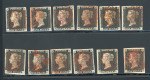 Stamp of Great Britain » 1840 1d Black and 1d Red plates 1a to 11 1840 1d black pl.1b group of 12 on card, each a fine 4 margin example with red MC.